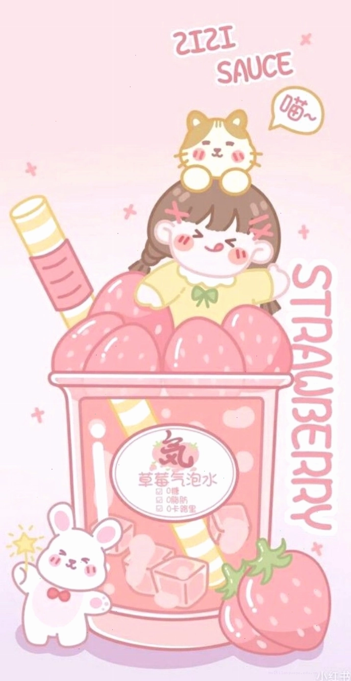 Hình nền chibi cute cô bé dâu tây màu hồng