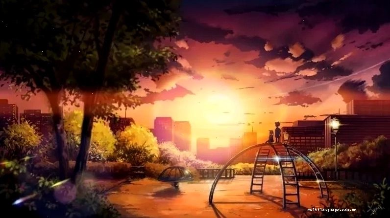 Hình nền phong cảnh anime tươi sáng nghệ thuật tối giản