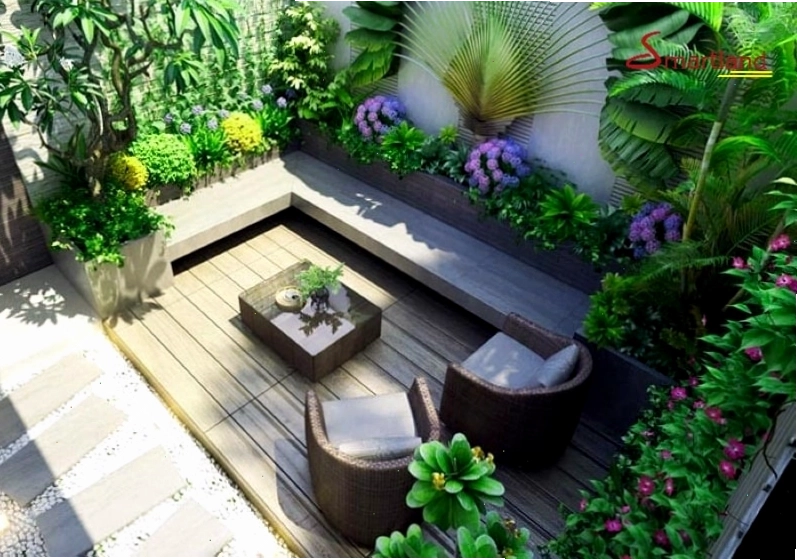 Khu vực ghế ngồi thư giãn giữa không gian xanh mát