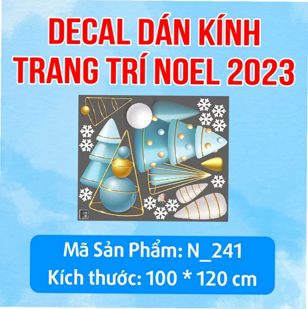 Mẫu decal trang trí giáng sinh 2023 đẹp với hình ảnh cây thông và quà tặng