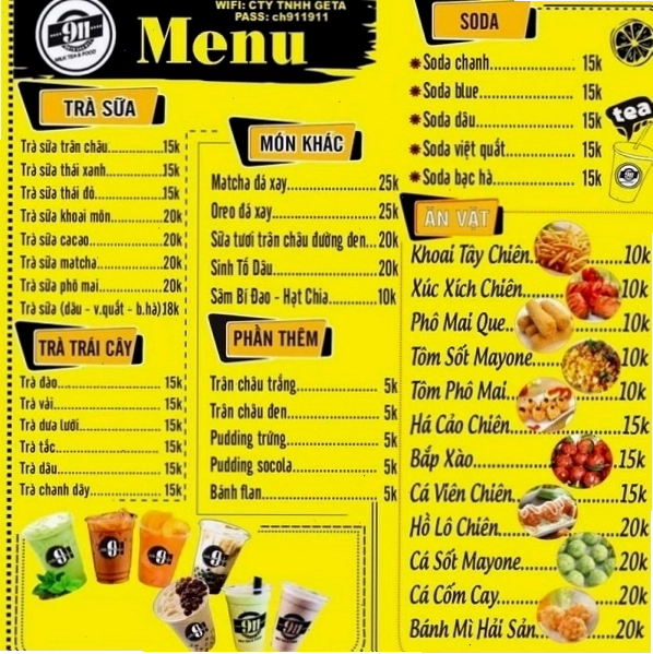 Mẫu menu đồ ăn vặt với nhiều hình ảnh minh họa bắt mắt