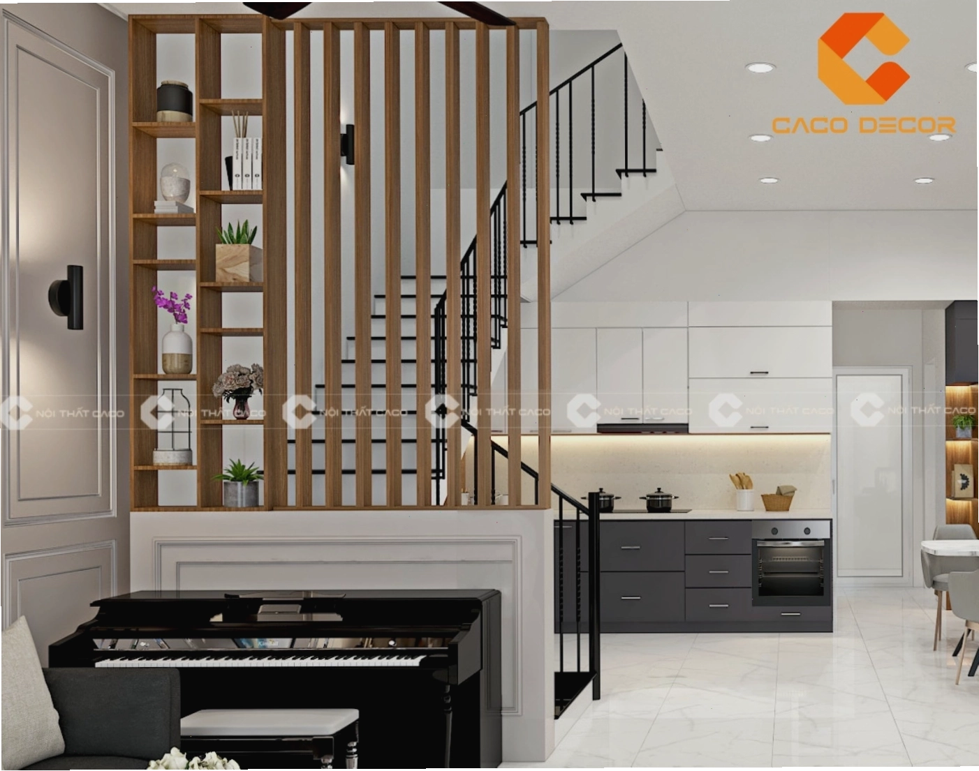 Mẫu vách ngăn trang trí phòng khách tối giản, hiện đại và sang trọng