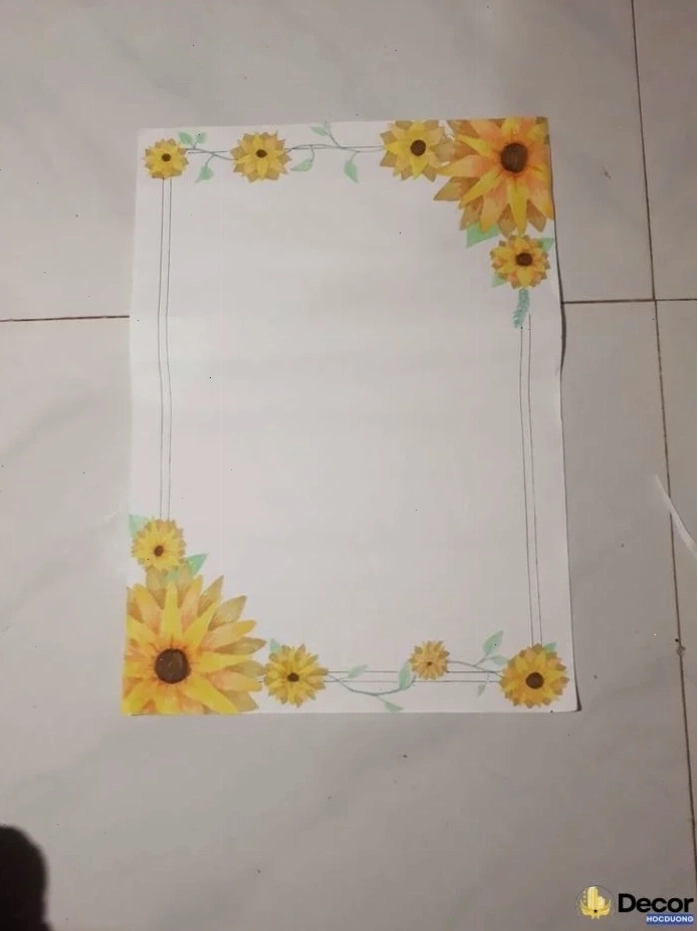 Mẫu vẽ trang trí viền giấy A4 cute với họa tiết hoa cúc