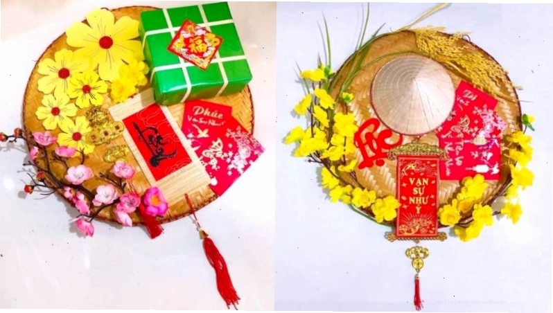Mẹt trang trí Tết lớn với nhiều chi tiết sinh động