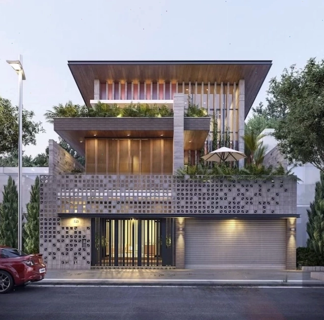 Nhà cấp 4 ốp gạch trang trí mặt tiền màu trắng thanh lịch
