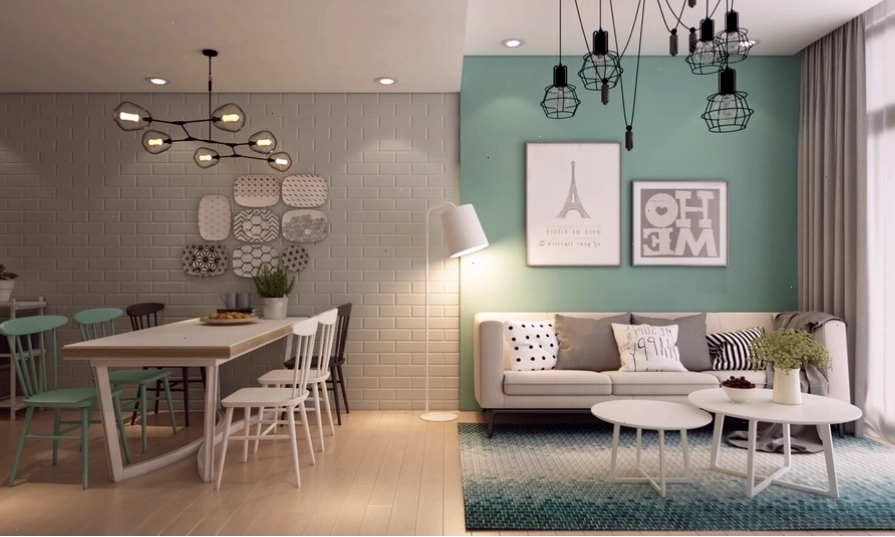 Phòng khách chung cư nhỏ với điểm nhấn là bức tranh nghệ thuật