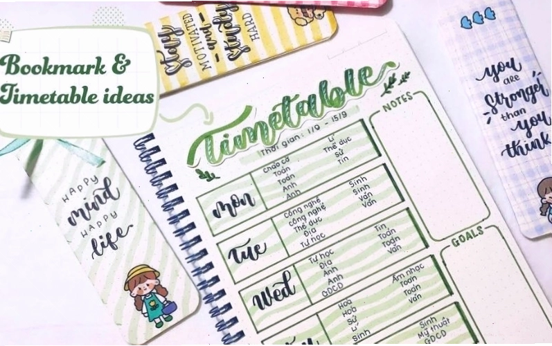 Trang trí thời khóa biểu đơn giản với các đường kẻ màu và sticker
