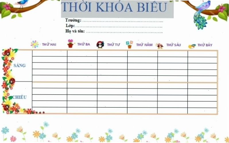Trang trí thời khóa biểu trên Word với bảng biểu và màu sắc