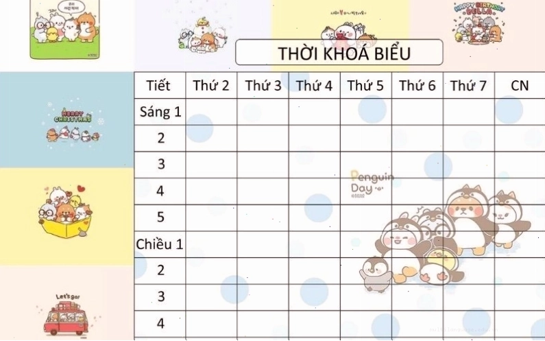 Trang trí thời khóa biểu với các họa tiết sinh động và màu sắc bắt mắt