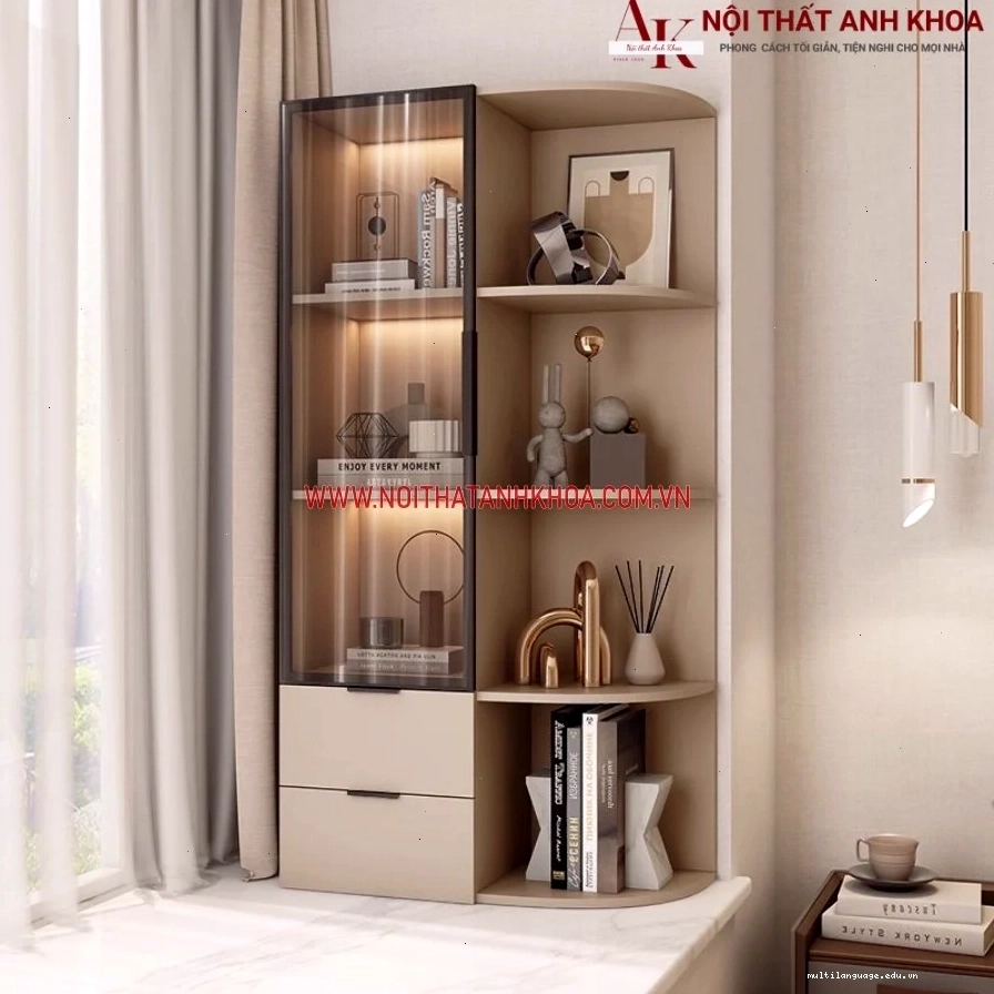 Tủ trang trí phòng khách góc tường đẹp