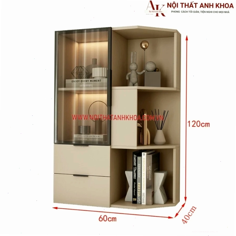 Tủ trang trí phòng khách góc tường đẹp, sang trọng