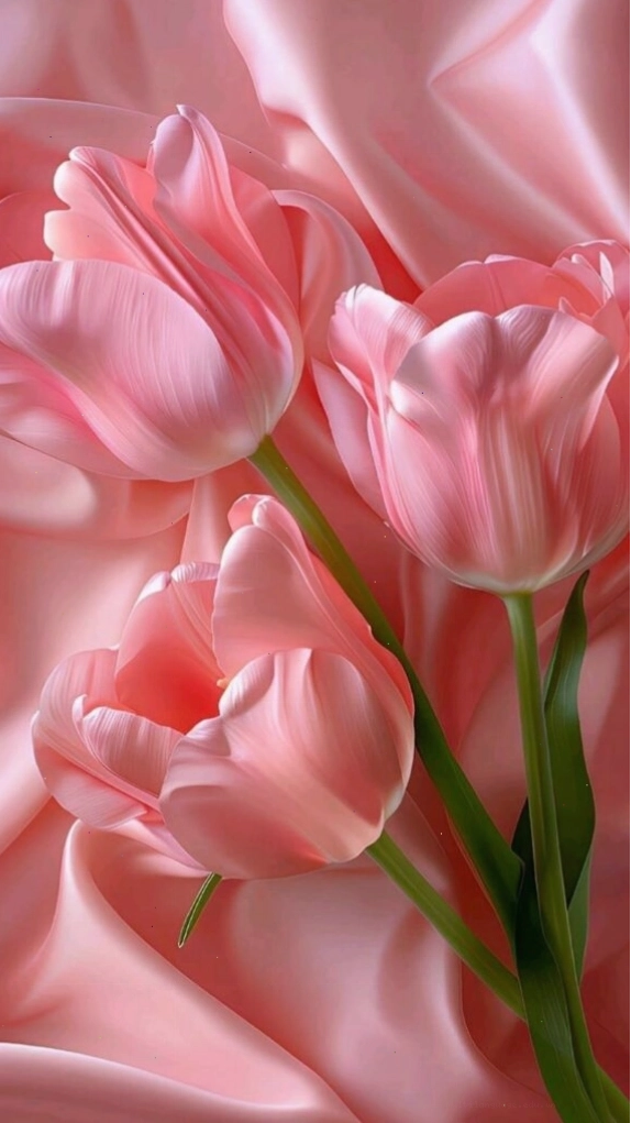 Tulip hồng lụa mềm mại dưới ánh sáng dịu nhẹ