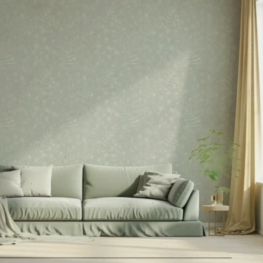 Blaire sage green wallpaper with white botanical outlines