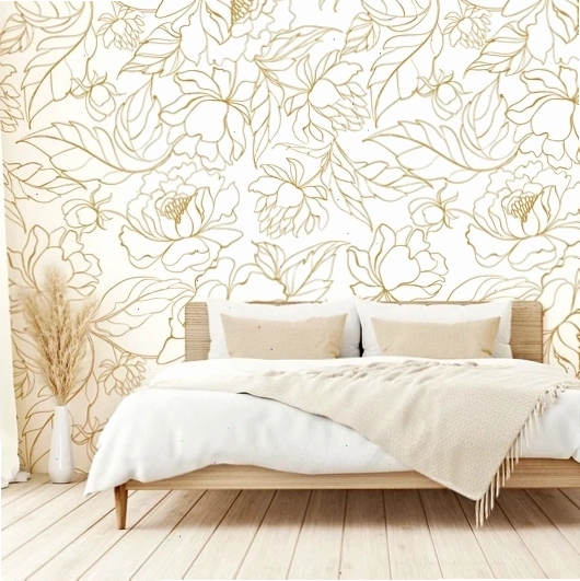 Florian elegant white and gold botanical wallpaper