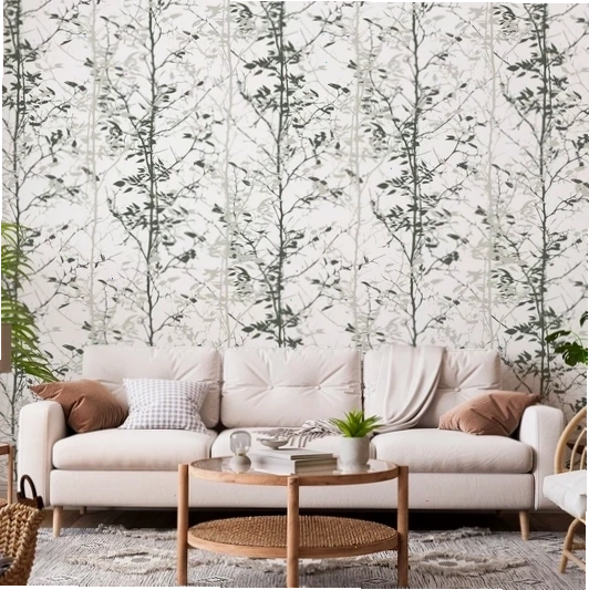 Kiri green wallpaper featuring layered forest trees