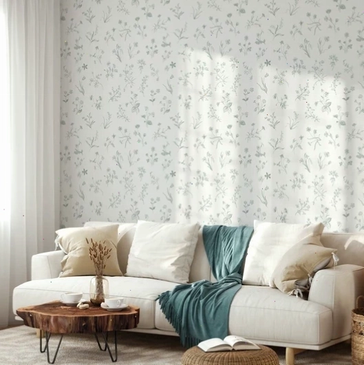 Nola soft vintage wallpaper with delicate wildflower drawings